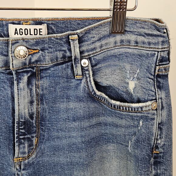 AGOLDE Distressed Skinny Blue Denim Ankle Raw Edge Jeans | Women's 28 - Picture 14 of 16